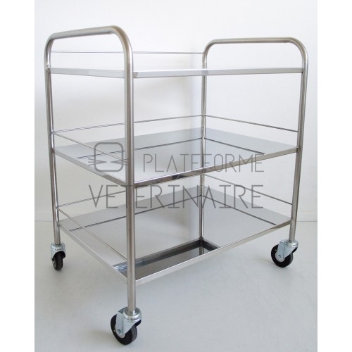 GUERIDON INOX SOUDE 3 PLATEAUX 750 X500 AVEC GALERIES