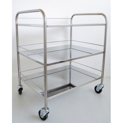 GUERIDON INOX SOUDE 3 PLATEAUX 750 X500 AVEC GALERIES