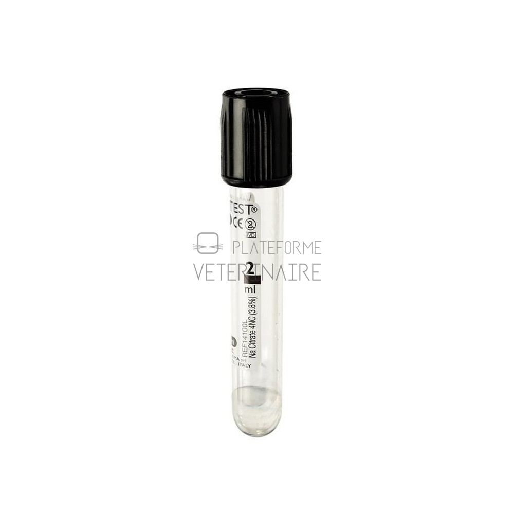 TUBE SS VIDE VACUTEST PET 1.6ML/5ML CITRATE VS 3.8% NOIR STE (X 100)