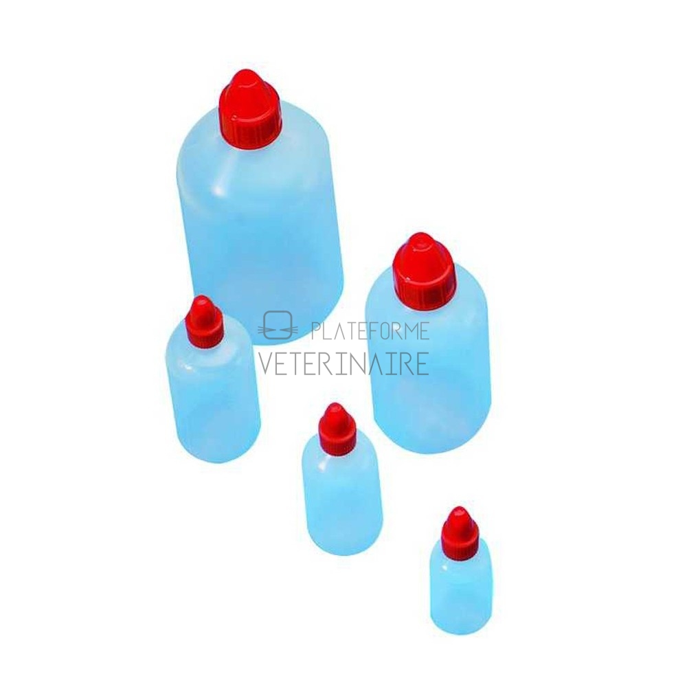 PISSETTE BOUCHON ROUGE POLYETHYLENE 250 ML, AVEC COMPTE-GOUTTES