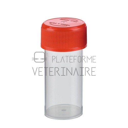 FLACON PRELEV.PLASTIQUE.40ML STERILE BOUCHON ROUGE (X800)