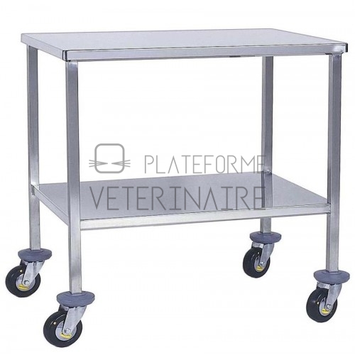 TABLE INSTRUMENTS 2 PLATEAUX INOX 120X60CM ROULETTES