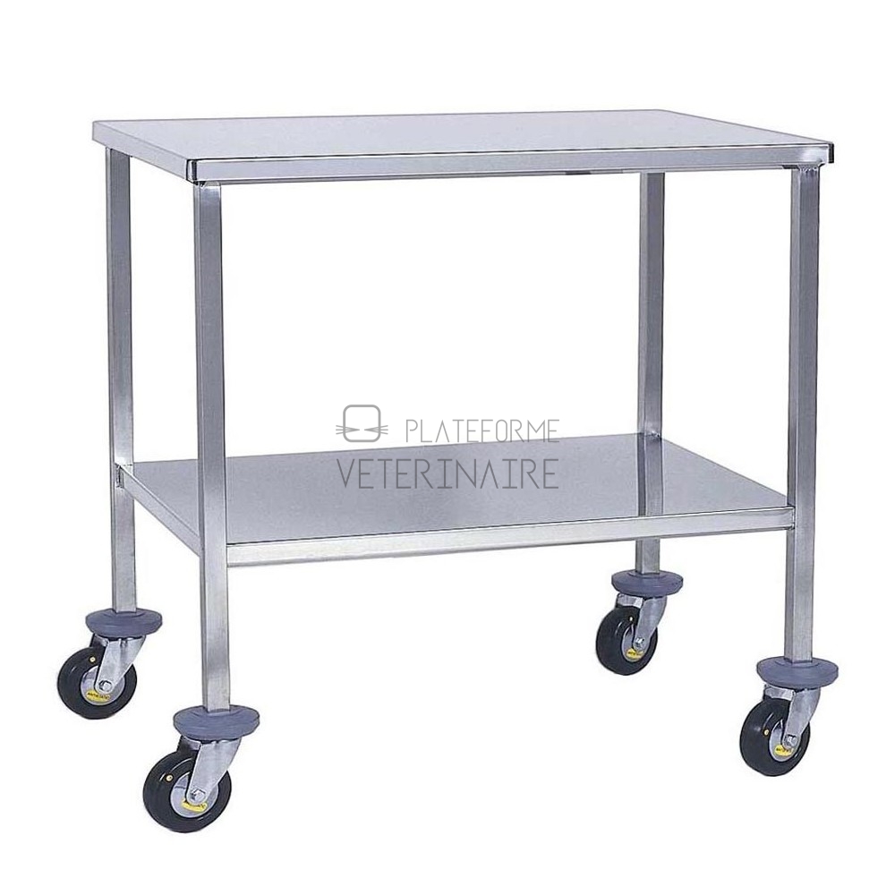 TABLE INSTRUMENTS 2 PLATEAUX INOX 120X60CM ROULETTES